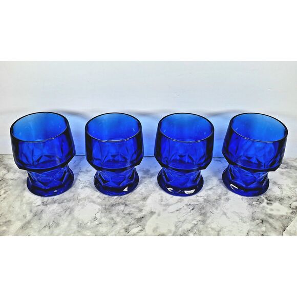 Vintage Cobalt Blue Honeycomb Glasses Set of 4 – Georgian Pattern Viking/Mosse - Picture 3 of 6